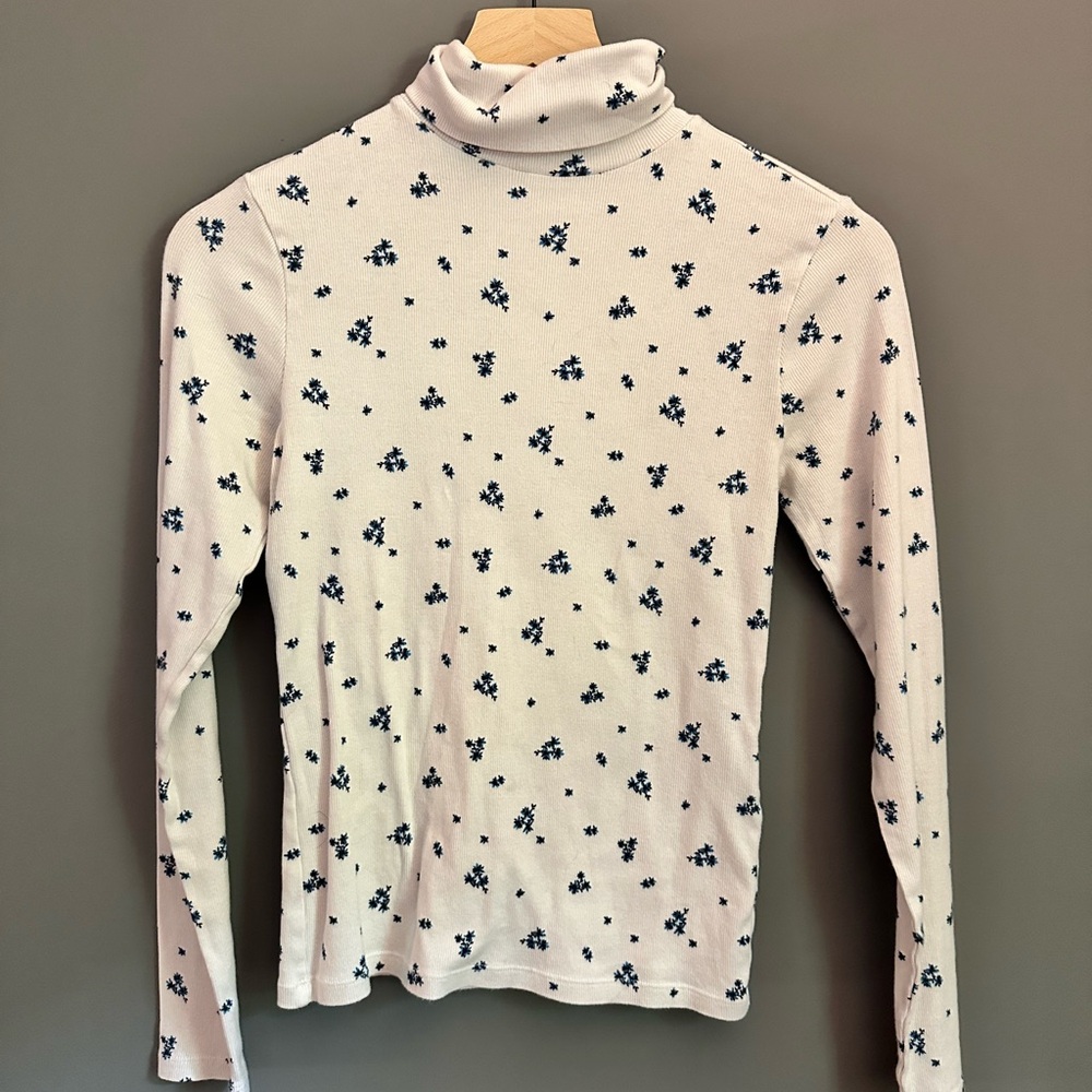 Levi's Cream and Blue Floral Turtleneck Top
